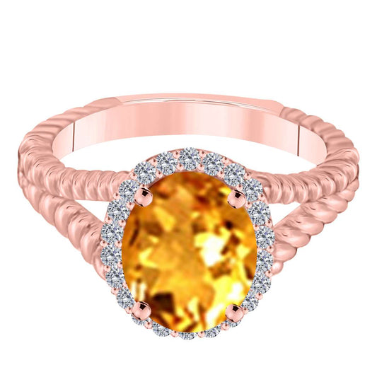MAULIJEWELS 1.43 Carat Diamond & Oval Citrine Gemstone Ring in 10K White, Rose & Yellow Gold Mauli Jewels