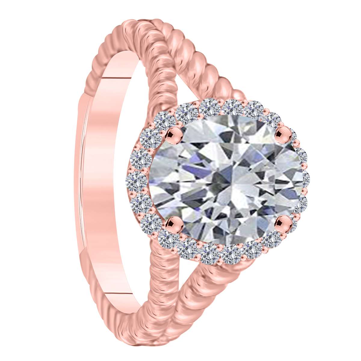 MAULIJEWELS 1.43 Carat Diamond and Oval-Cut Cubic Zirconia Ring in 10K White, Rose & Yellow Gold Mauli Jewels