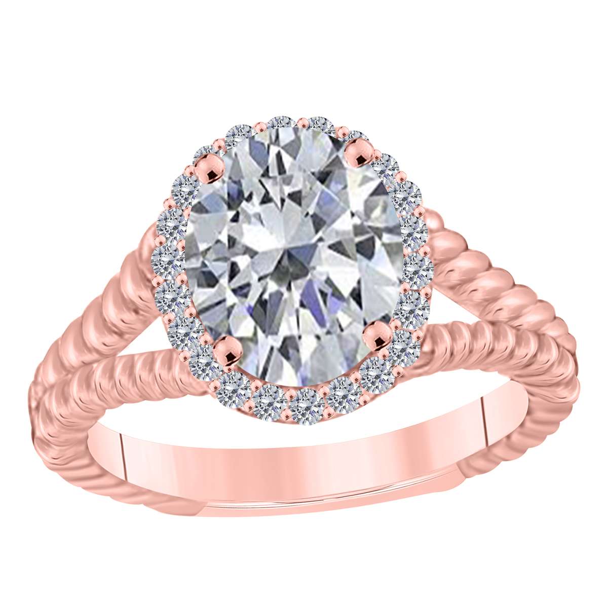 MAULIJEWELS 1.43 Carat Diamond and Oval-Cut Cubic Zirconia Ring in 10K White, Rose & Yellow Gold Mauli Jewels