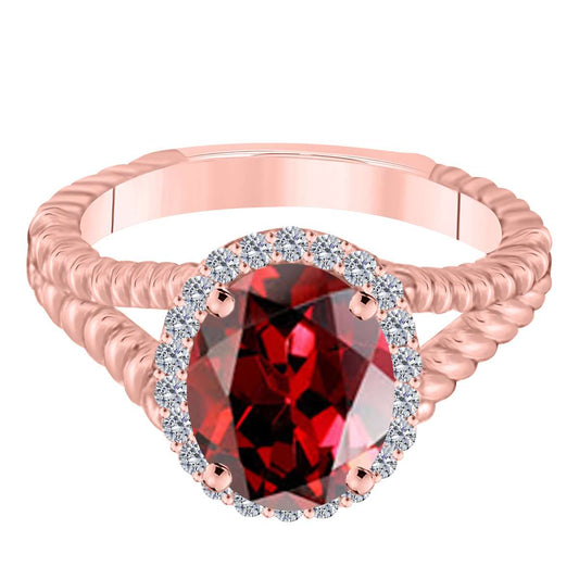 MauliJewels 1.43 Carat Diamond and Oval Garnet Gemstone Ring in 10K White, Rose & Yellow Gold Mauli Jewels