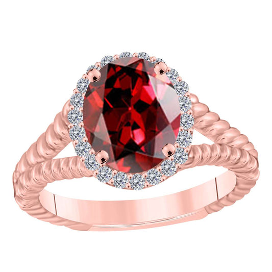 MauliJewels 1.43 Carat Diamond and Oval Garnet Gemstone Ring in 10K White, Rose & Yellow Gold Mauli Jewels
