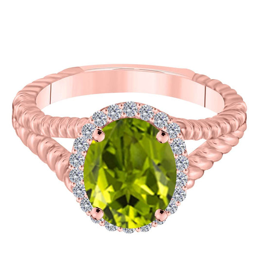 MAULIJEWELS 1.43 Carat Diamond & Oval Shaped Peridot Gemstone Ring in 10K White, Rose, & Yellow Gold Mauli Jewels
