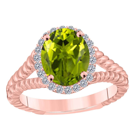 MAULIJEWELS 1.43 Carat Diamond & Oval Shaped Peridot Gemstone Ring in 10K White, Rose, & Yellow Gold Mauli Jewels