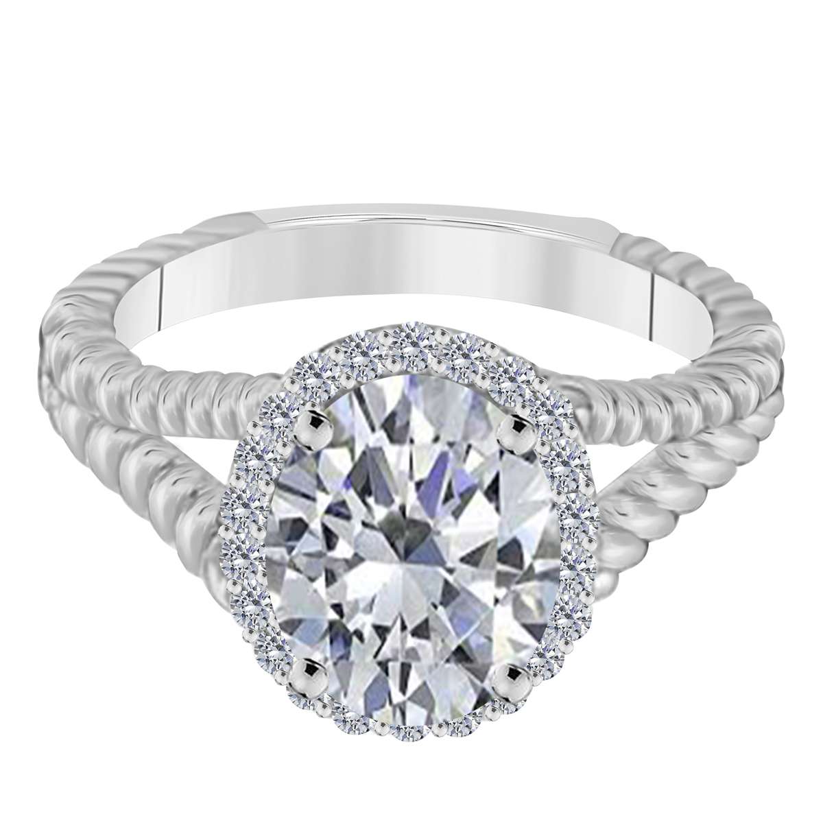 MAULIJEWELS 1.43 Carat Diamond and Oval-Cut Cubic Zirconia Ring in 10K White, Rose & Yellow Gold Mauli Jewels