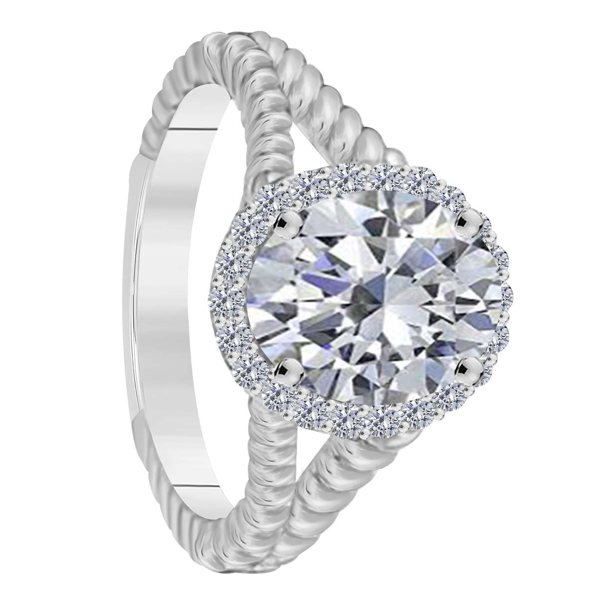 MAULIJEWELS 1.43 Carat Diamond and Oval-Cut Cubic Zirconia Ring in 10K White, Rose & Yellow Gold Mauli Jewels