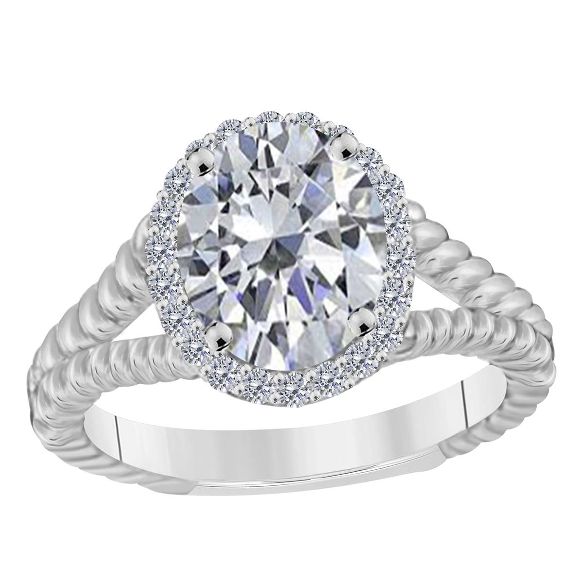 MAULIJEWELS 1.43 Carat Diamond and Oval-Cut Cubic Zirconia Ring in 10K White, Rose & Yellow Gold Mauli Jewels