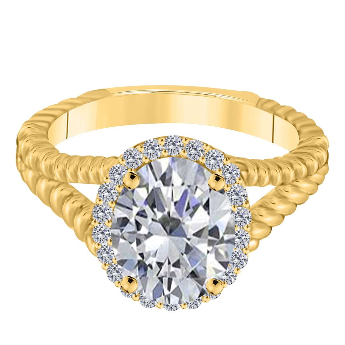 MAULIJEWELS 1.43 Carat Diamond and Oval-Cut Cubic Zirconia Ring in 10K White, Rose & Yellow Gold Mauli Jewels