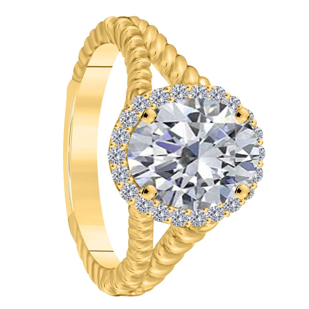 MAULIJEWELS 1.43 Carat Diamond and Oval-Cut Cubic Zirconia Ring in 10K White, Rose & Yellow Gold Mauli Jewels