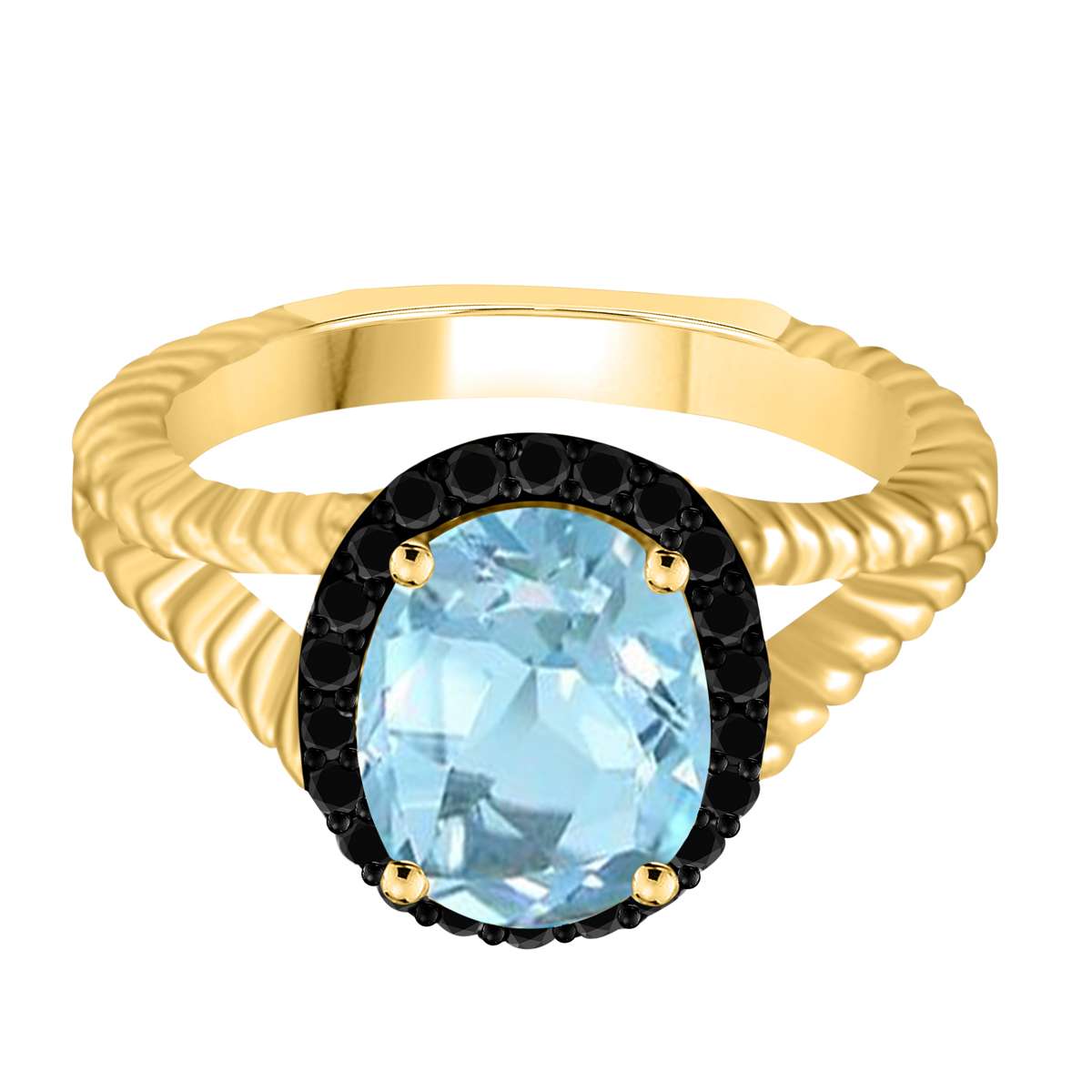 Mauli Jewels 2.00 Carat Halo Black Diamond & Oval Aquamarine Gemstone Split Shank Rope Design Ring in 10K White or Yellow Gold Mauli Jewels