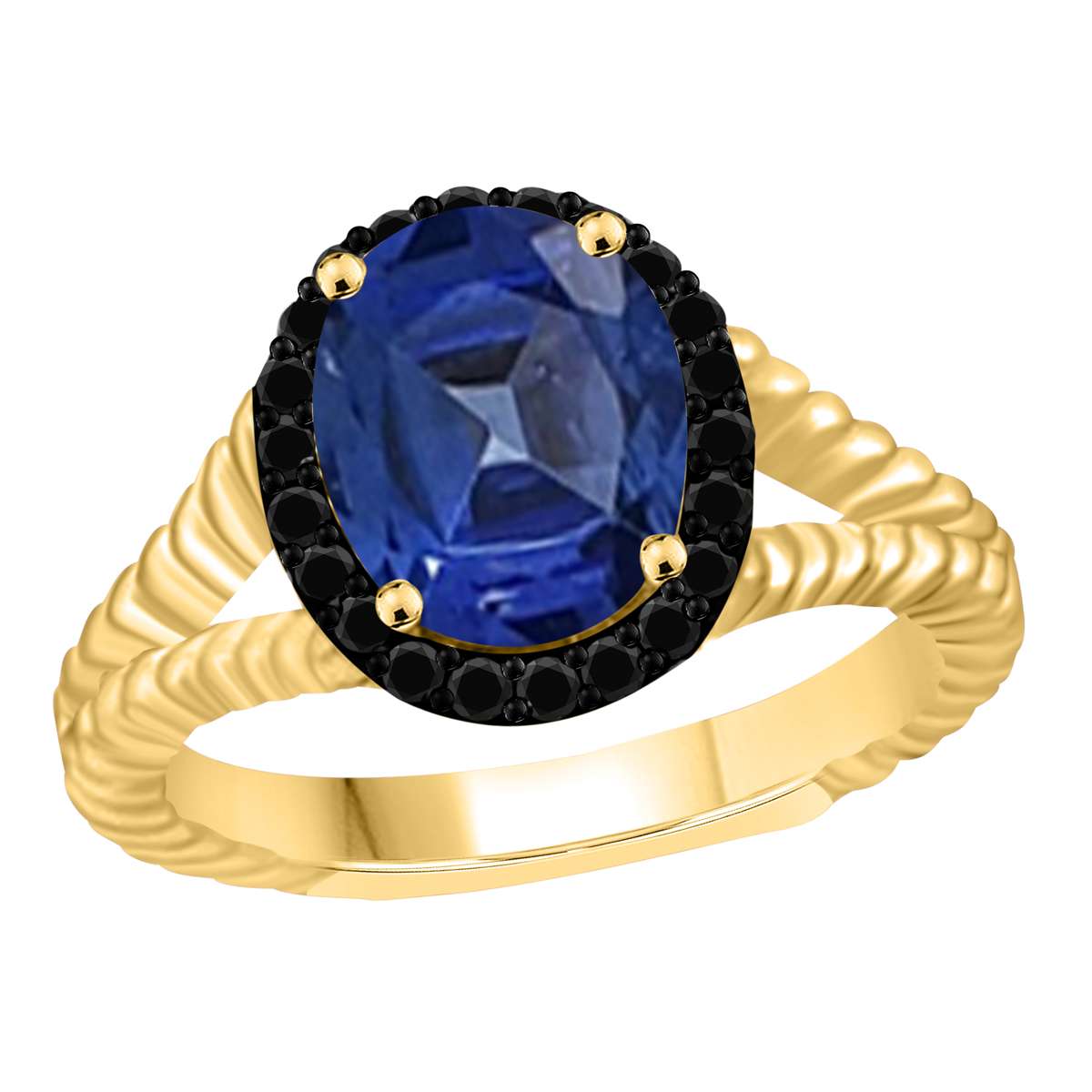Mauli Jewels 2.00 Carat Halo Black Diamond & Oval Sapphire Gemstone Split Shank Rope Design Ring in 10K White or Yellow Gold Mauli Jewels