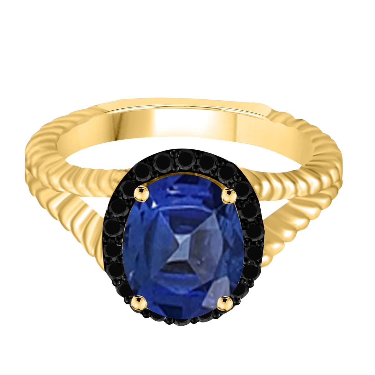 Mauli Jewels 2.00 Carat Halo Black Diamond & Oval Sapphire Gemstone Split Shank Rope Design Ring in 10K White or Yellow Gold Mauli Jewels