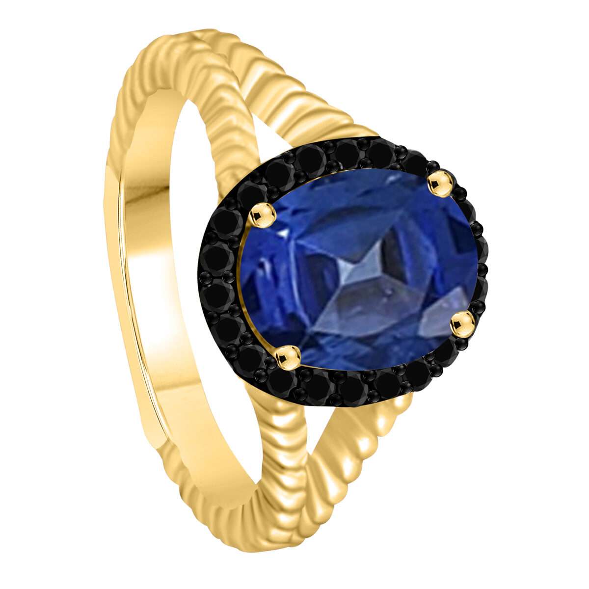 Mauli Jewels 2.00 Carat Halo Black Diamond & Oval Sapphire Gemstone Split Shank Rope Design Ring in 10K White or Yellow Gold Mauli Jewels