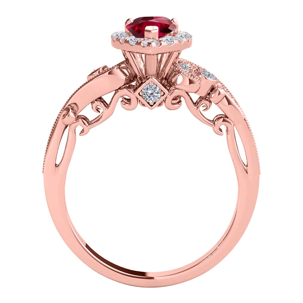 Mauli Jewels 1.35 Carat Diamond & Pear-Shaped Ruby Gemstone Halo Ring in 10K White, Rose & Yellow Gold Mauli Jewels