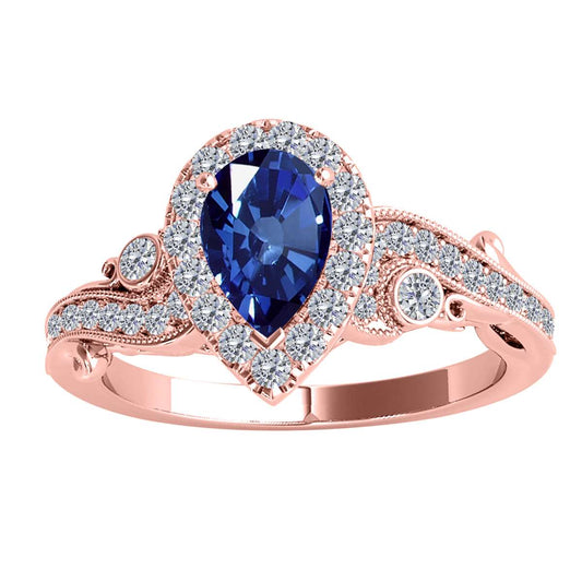 Mauli Jewels 1.35 Carat Diamond & Pear-Shaped Sapphire Gemstone Halo Ring in 10K White, Rose & Yellow Gold Mauli Jewels