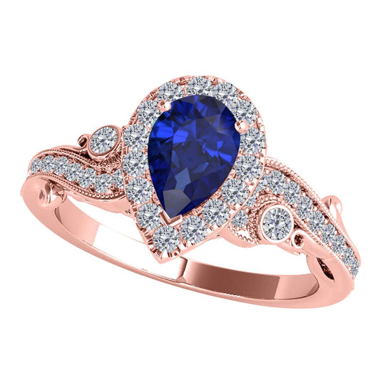 Mauli Jewels 1.35 Carat Diamond & Pear-Shaped Tanzanite Gemstone Halo Ring in 10K White, Rose & Yellow Gold Mauli Jewels