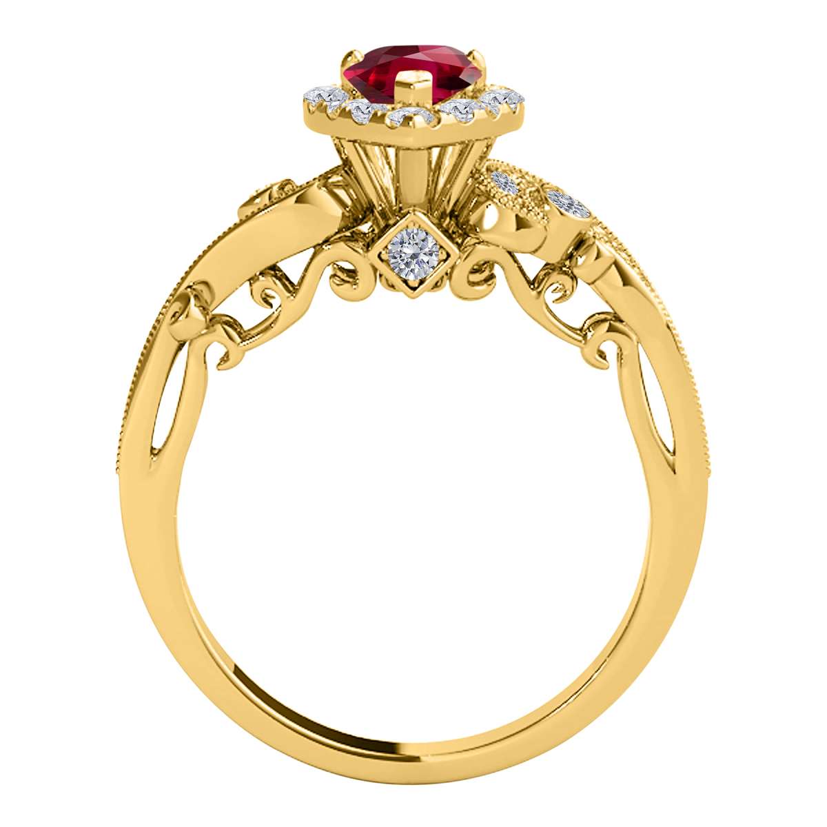 Mauli Jewels 1.35 Carat Diamond & Pear-Shaped Ruby Gemstone Halo Ring in 10K White, Rose & Yellow Gold Mauli Jewels