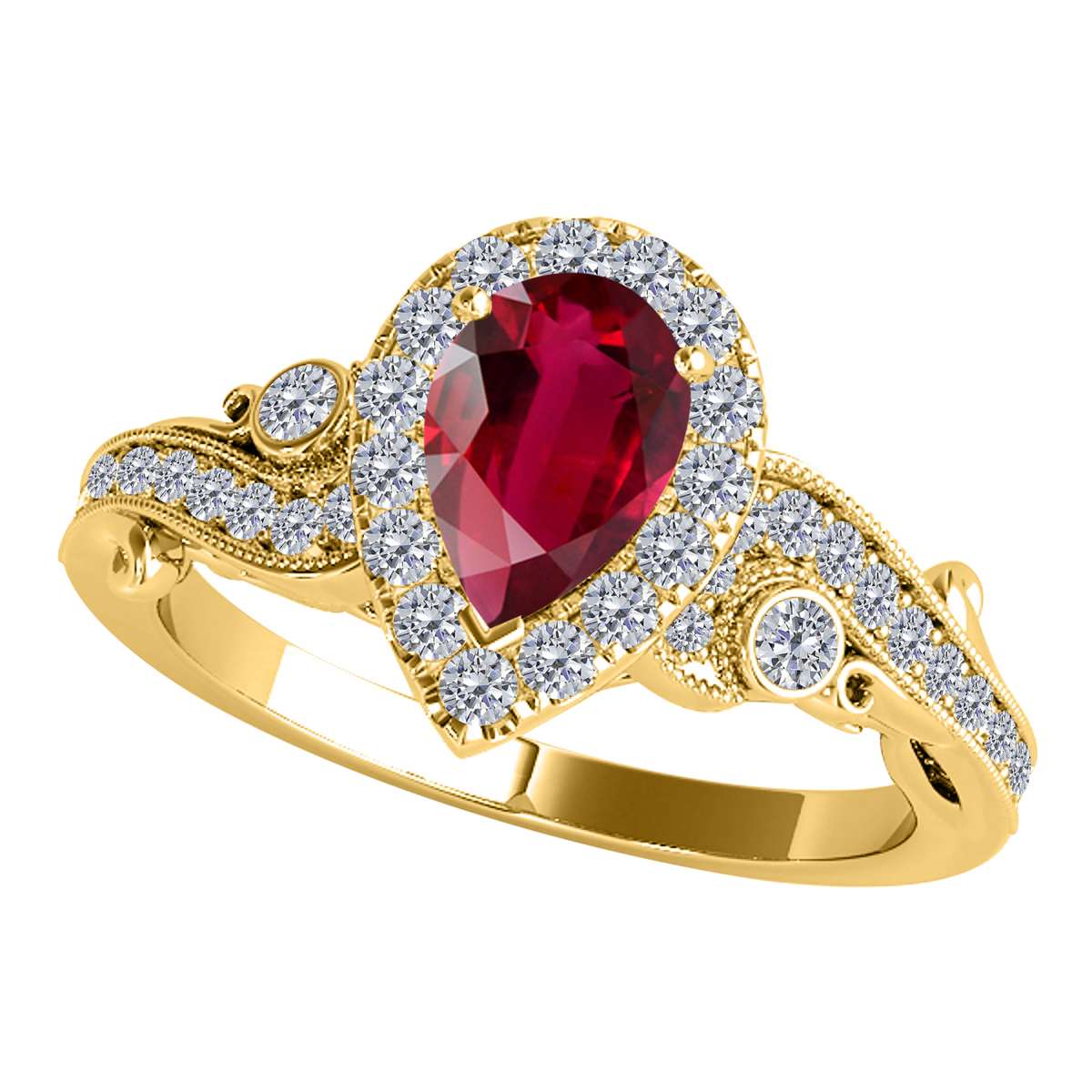 Mauli Jewels 1.35 Carat Diamond & Pear-Shaped Ruby Gemstone Halo Ring in 10K White, Rose & Yellow Gold Mauli Jewels