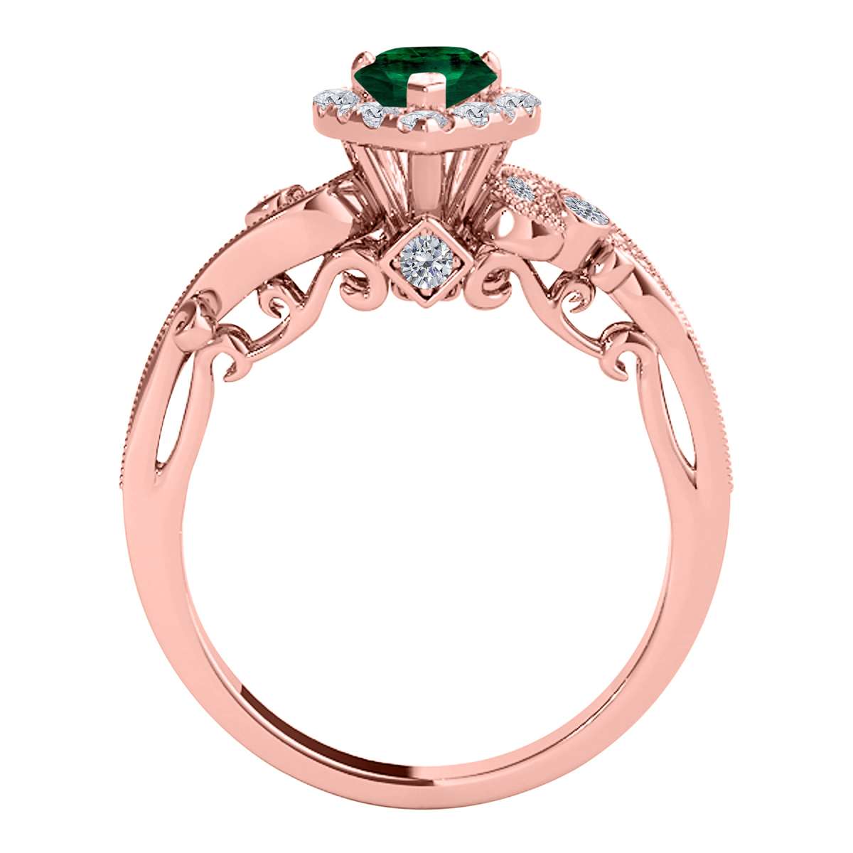 Mauli Jewels 0.75 Carat Diamond & Marquise-Shaped Emerald Gemstone Halo Ring in 14K White, Rose & Yellow Gold Mauli Jewels