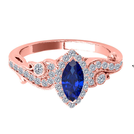 Mauli Jewels 0.75 Carat Diamond & Marquise-Shaped Tanzanite Gemstone Halo Ring in 14K White, Rose & Yellow Gold Mauli Jewels