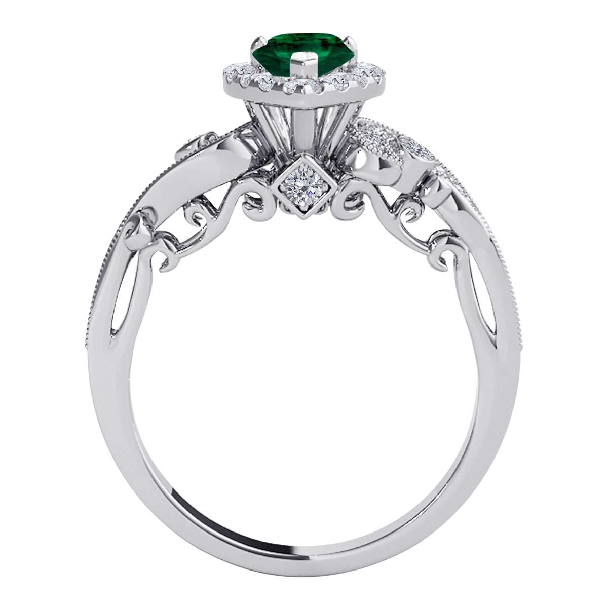 Mauli Jewels 0.75 Carat Diamond & Marquise-Shaped Emerald Gemstone Halo Ring in 14K White, Rose & Yellow Gold Mauli Jewels
