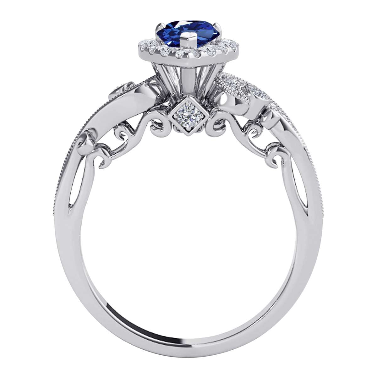 Mauli Jewels 0.75 Carat Diamond & Marquise-Shaped Sapphire Gemstone Halo Ring in 14K White, Rose & Yellow Gold Mauli Jewels