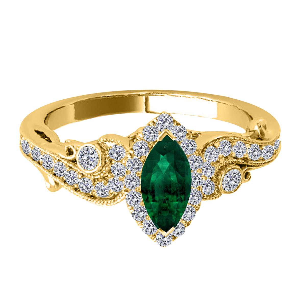 Mauli Jewels 0.75 Carat Diamond & Marquise-Shaped Emerald Gemstone Halo Ring in 14K White, Rose & Yellow Gold Mauli Jewels