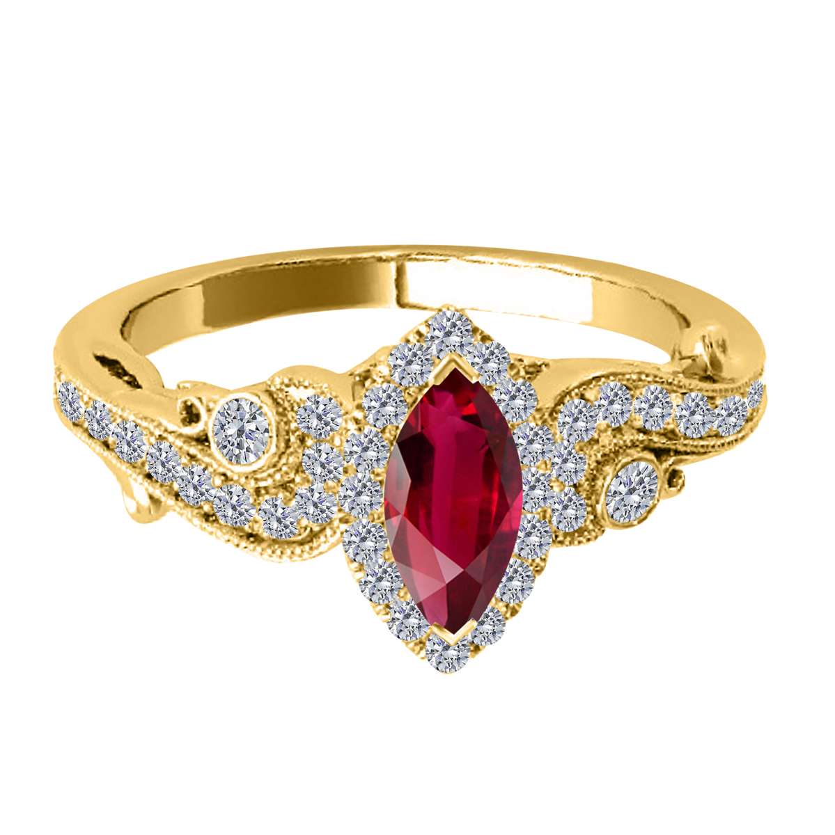 Mauli Jewels 0.75 Carat Diamond & Marquise-Shaped Ruby Gemstone Halo Ring in 14K White, Rose & Yellow Gold Mauli Jewels