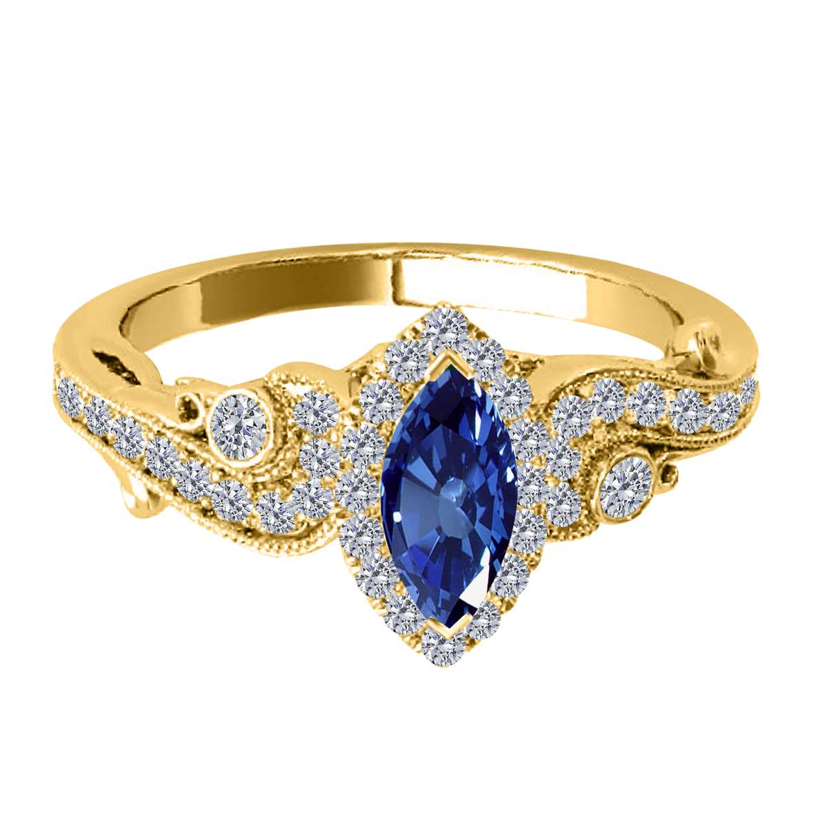 Mauli Jewels 0.75 Carat Diamond & Marquise-Shaped Sapphire Gemstone Halo Ring in 14K White, Rose & Yellow Gold Mauli Jewels