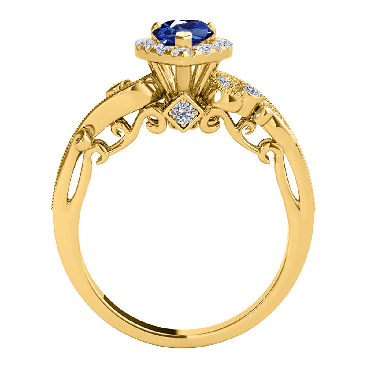 Mauli Jewels 0.75 Carat Diamond & Marquise-Shaped Sapphire Gemstone Halo Ring in 14K White, Rose & Yellow Gold Mauli Jewels