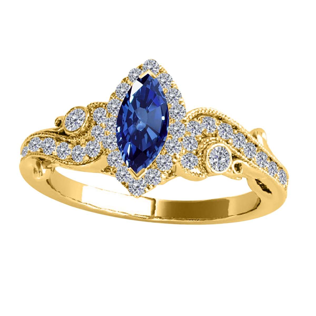 Mauli Jewels 0.75 Carat Diamond & Marquise-Shaped Sapphire Gemstone Halo Ring in 14K White, Rose & Yellow Gold Mauli Jewels