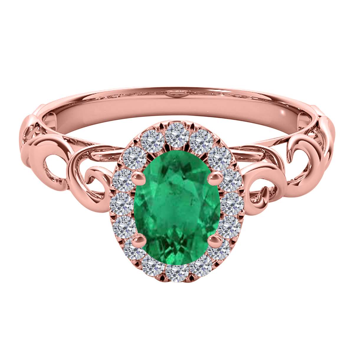 Mauli Jewels 0.90 Carat Diamond & Oval-Shaped Emerald Gemstone Halo Ring in 14K White, Rose & Yellow Gold Mauli Jewels