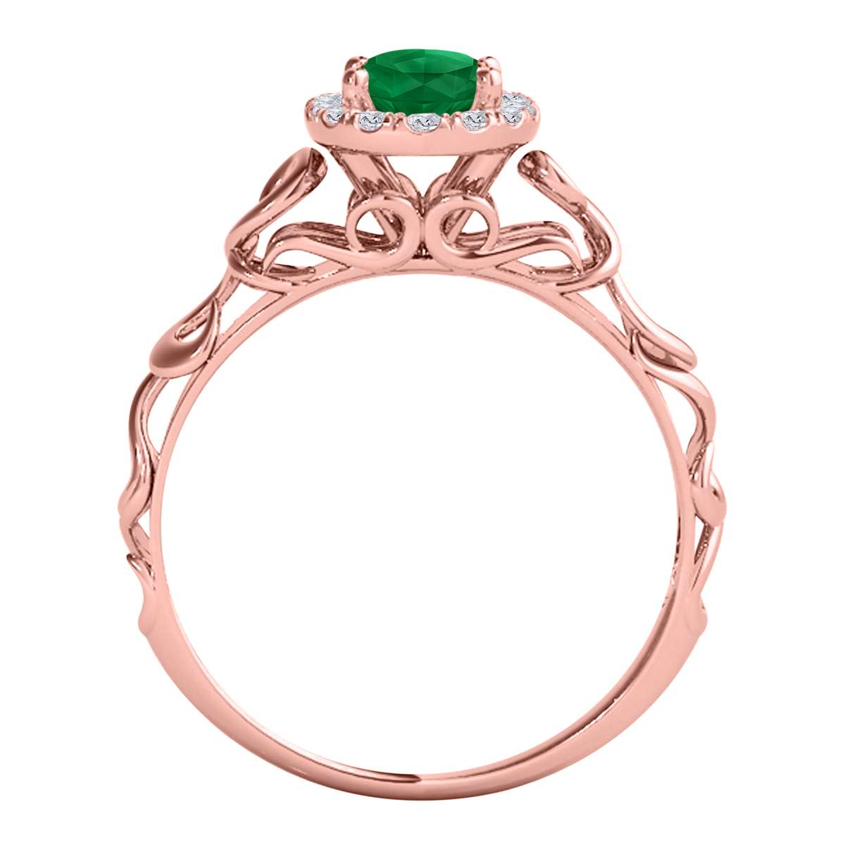 Mauli Jewels 0.90 Carat Diamond & Oval-Shaped Emerald Gemstone Halo Ring in 14K White, Rose & Yellow Gold Mauli Jewels