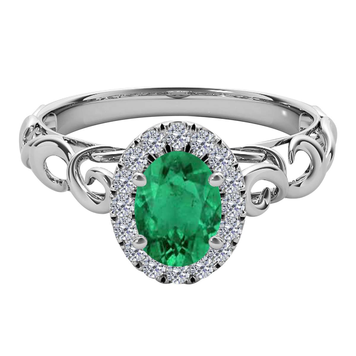 Mauli Jewels 0.90 Carat Diamond & Oval-Shaped Emerald Gemstone Halo Ring in 14K White, Rose & Yellow Gold Mauli Jewels