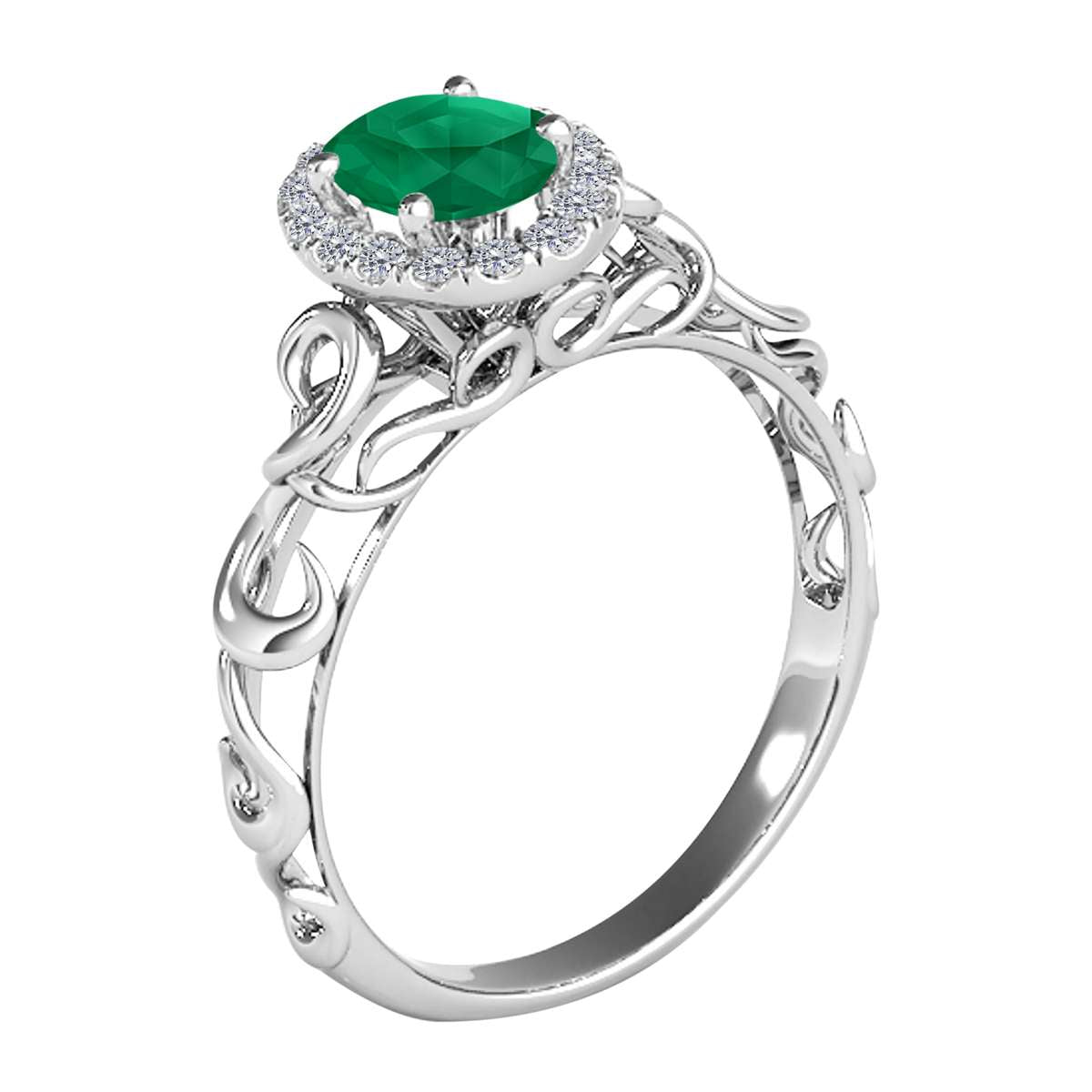 Mauli Jewels 0.90 Carat Diamond & Oval-Shaped Emerald Gemstone Halo Ring in 14K White, Rose & Yellow Gold Mauli Jewels