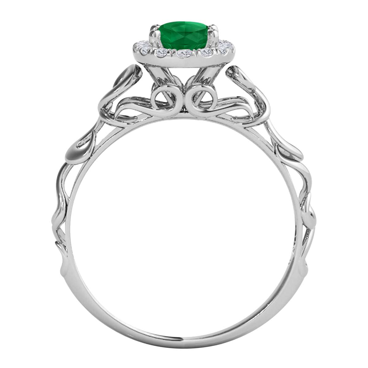 Mauli Jewels 0.90 Carat Diamond & Oval-Shaped Emerald Gemstone Halo Ring in 14K White, Rose & Yellow Gold Mauli Jewels