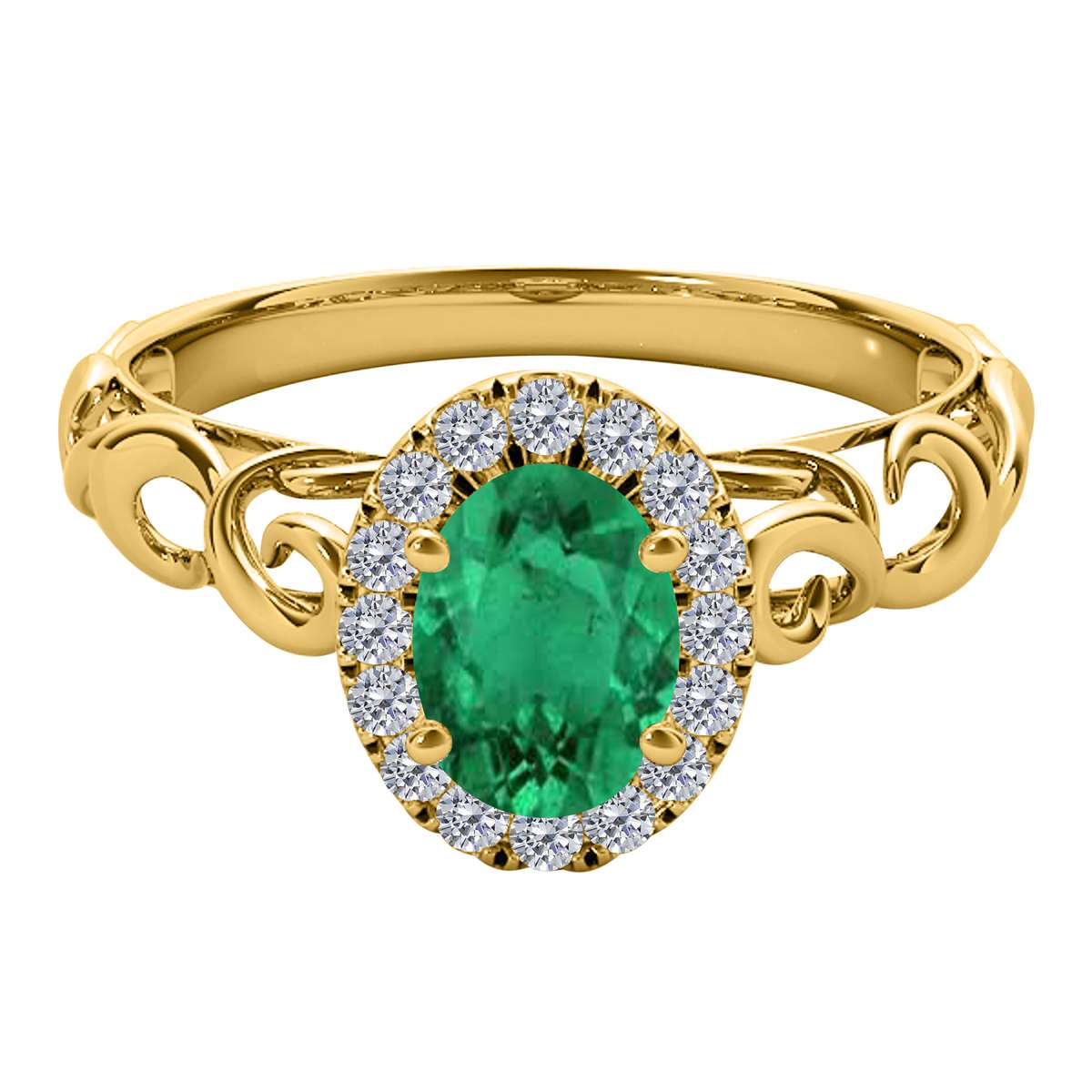 Mauli Jewels 0.90 Carat Diamond & Oval-Shaped Emerald Gemstone Halo Ring in 14K White, Rose & Yellow Gold Mauli Jewels