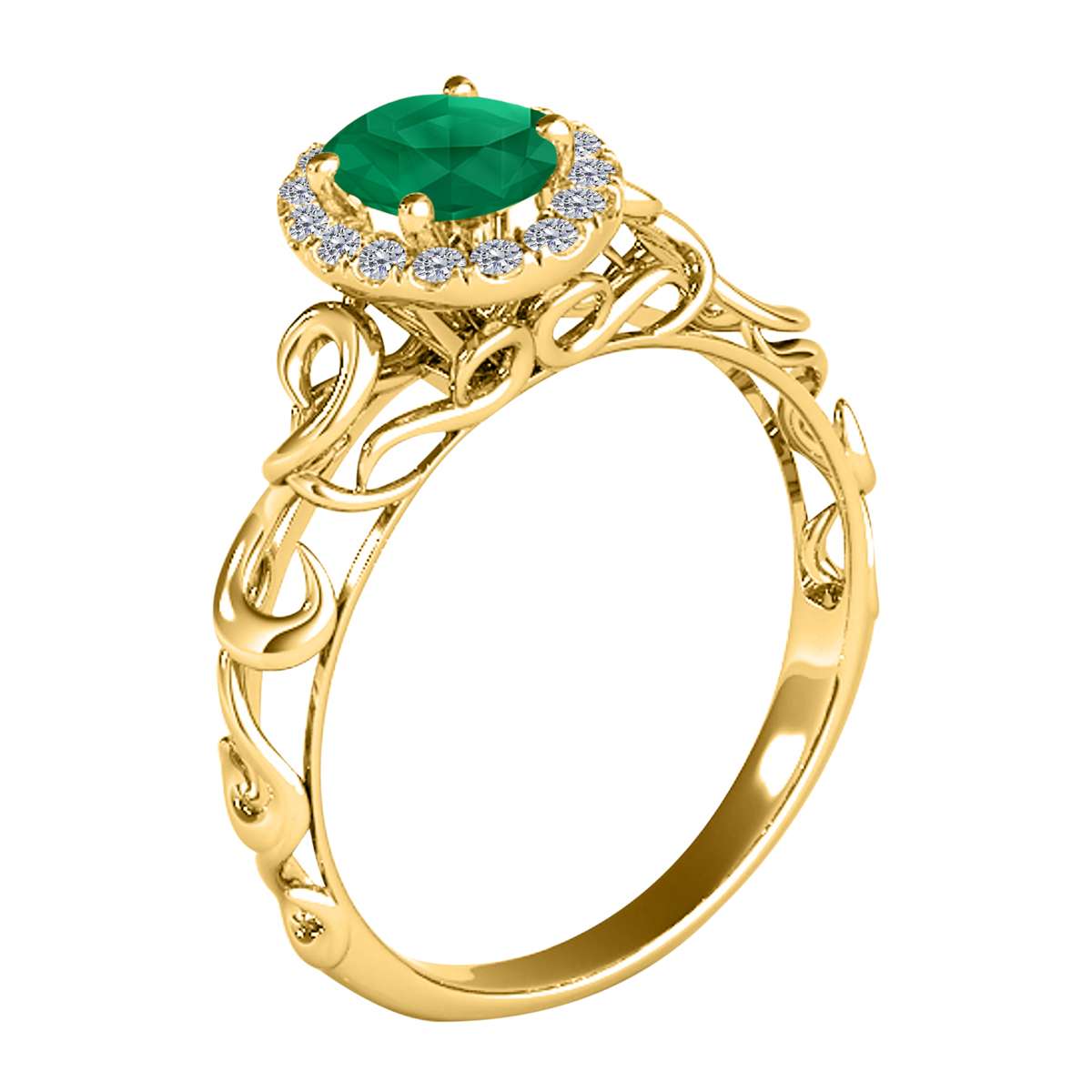 Mauli Jewels 0.90 Carat Diamond & Oval-Shaped Emerald Gemstone Halo Ring in 14K White, Rose & Yellow Gold Mauli Jewels