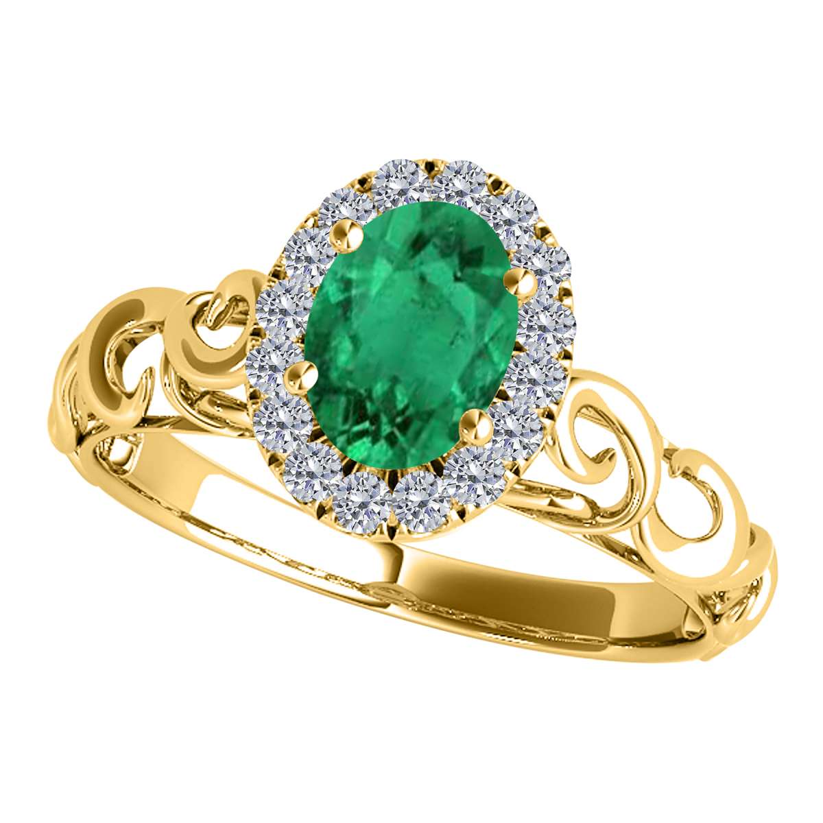 Mauli Jewels 0.90 Carat Diamond & Oval-Shaped Emerald Gemstone Halo Ring in 14K White, Rose & Yellow Gold Mauli Jewels
