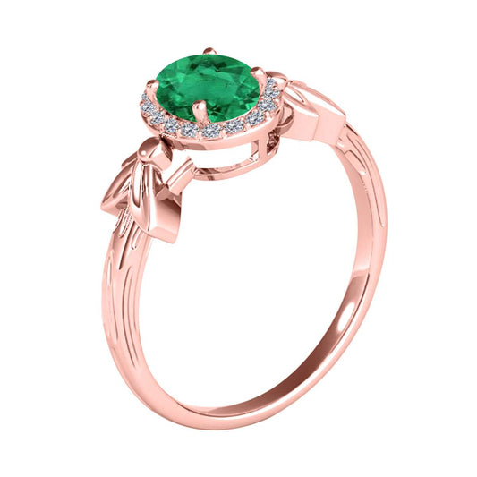 Mauli Jewels 0.90 Carat Diamond and Oval-Shaped Emerald Gemstone Halo Ring in 10K White, Rose, and Yellow Gold Mauli Jewels
