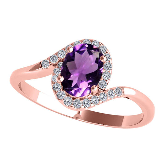 Elegant Halo Ring with 1.0 Carat Diamond & Amethyst in 14K White, Rose & Yellow Gold Mauli Jewels