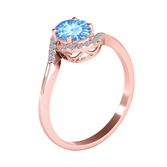 Elegant Halo Ring: 1.0 Carat Diamond and Oval-Shaped Blue Topaz Gemstone in 14K White, Rose & Yellow Gold by Mauli Jewel Mauli Jewels