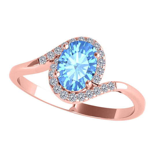 Elegant Halo Ring: 1.0 Carat Diamond and Oval-Shaped Blue Topaz Gemstone in 14K White, Rose & Yellow Gold by Mauli Jewel Mauli Jewels