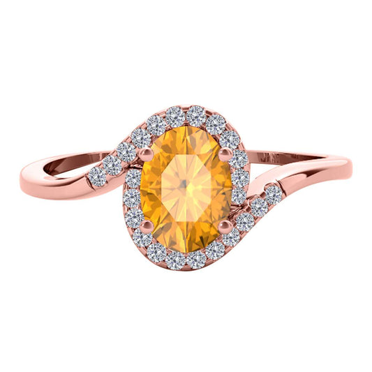 Elegant Halo Ring: 1.0 Carat Diamond and Oval-Shaped Citrine Gemstone by Mauli Jewels in 14K White, Rose & Yellow Gold Mauli Jewels