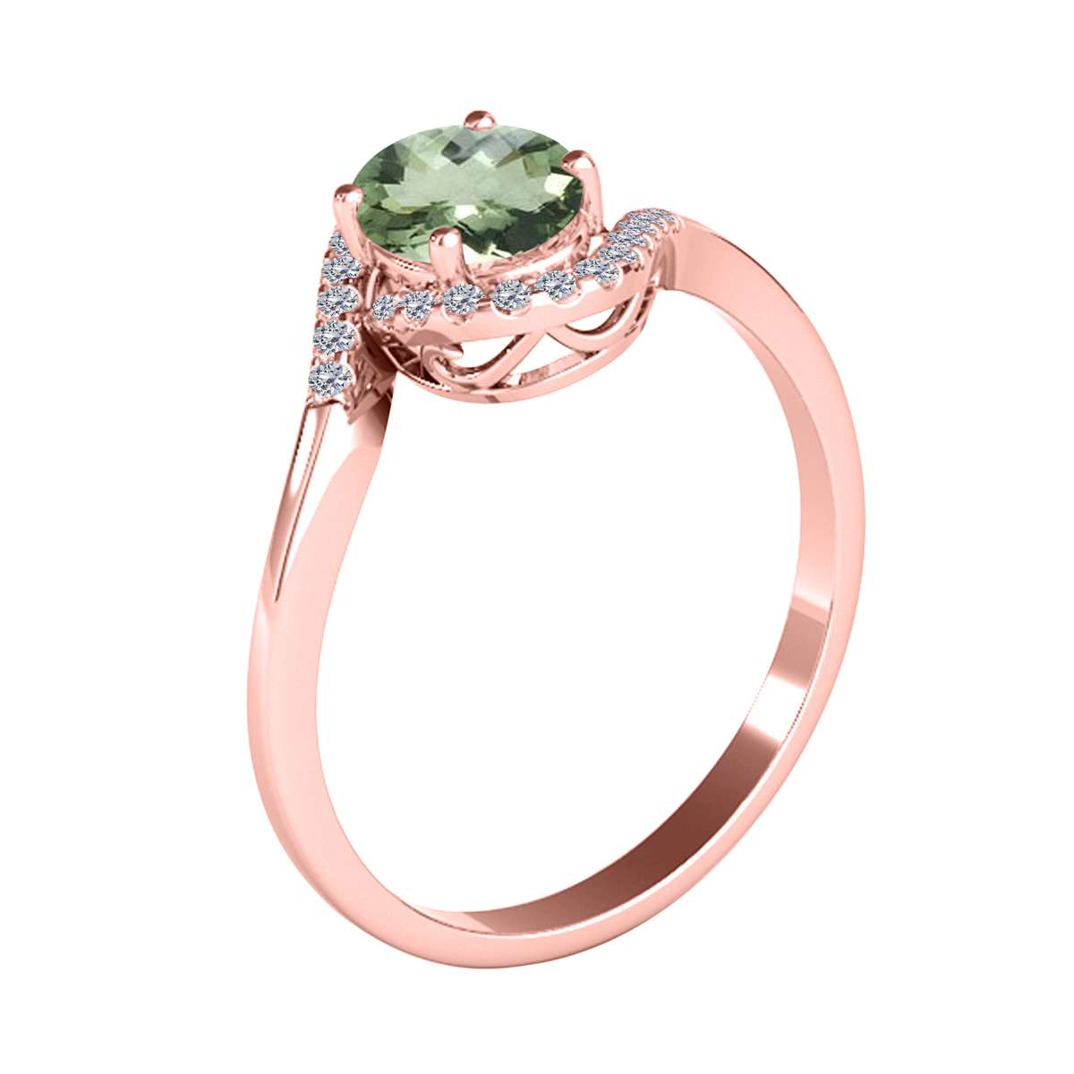 Elegant Halo Ring: 1.0 Carat Diamond & Oval Green Amethyst Gemstone in 14K White, Rose & Yellow Gold by Mauli Jewels Mauli Jewels