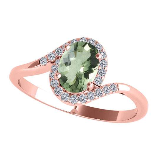 Elegant Halo Ring: 1.0 Carat Diamond & Oval Green Amethyst Gemstone in 14K White, Rose & Yellow Gold by Mauli Jewels Mauli Jewels