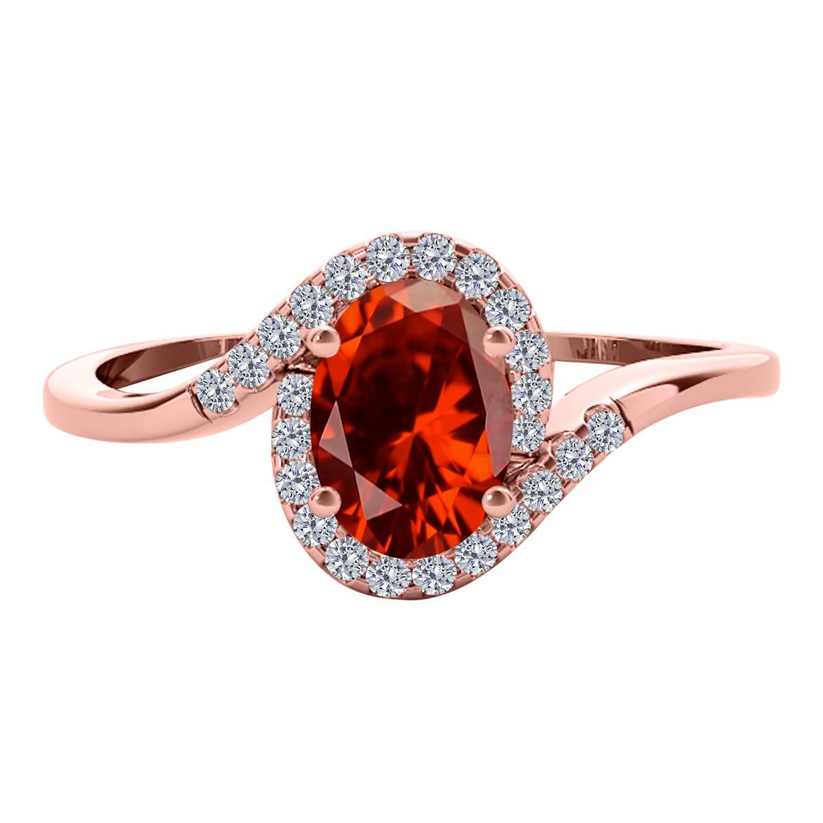 Elegant Halo Ring: Mauli Jewels 1.0 Carat Diamond and Oval Shaped Garnet Gemstone in 14K White, Rose & Yellow Gold Mauli Jewels