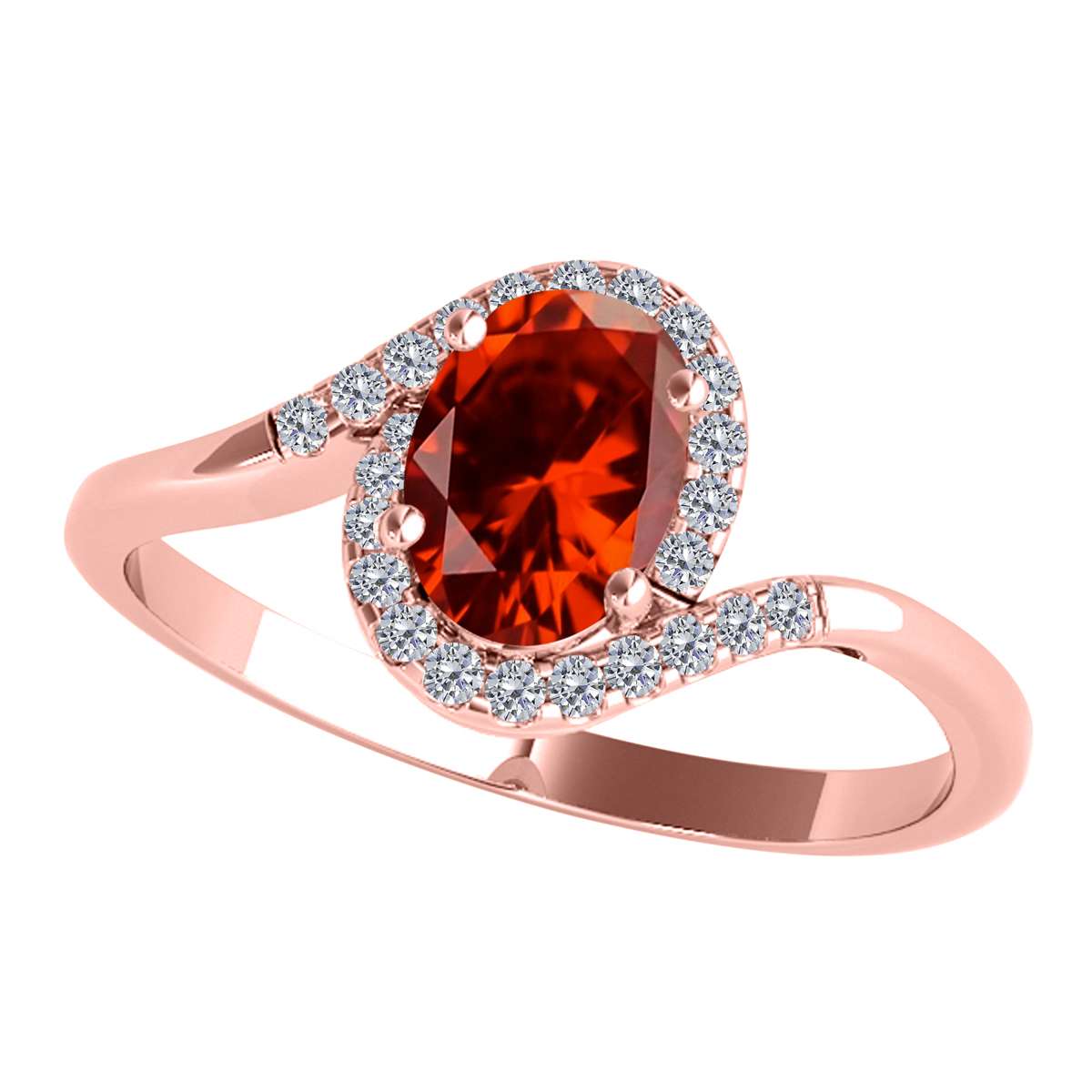 Elegant Halo Ring: Mauli Jewels 1.0 Carat Diamond and Oval Shaped Garnet Gemstone in 14K White, Rose & Yellow Gold Mauli Jewels