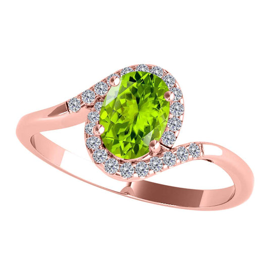 Elegant Halo Ring: 1.0 Carat Diamond & Oval Peridot Gemstone in 14K White, Rose & Yellow Gold by Mauli Jewels Mauli Jewels