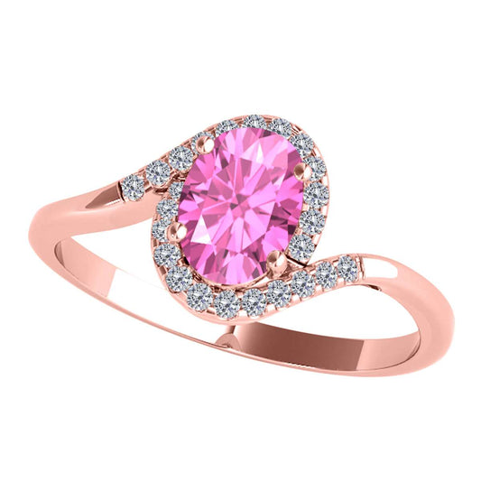 Elegant Halo Ring: Mauli Jewels 1.0 Carat Diamond and Oval-Shaped Pink Topaz Gemstone in 14K White, Rose, and Yellow Gold Mauli Jewels