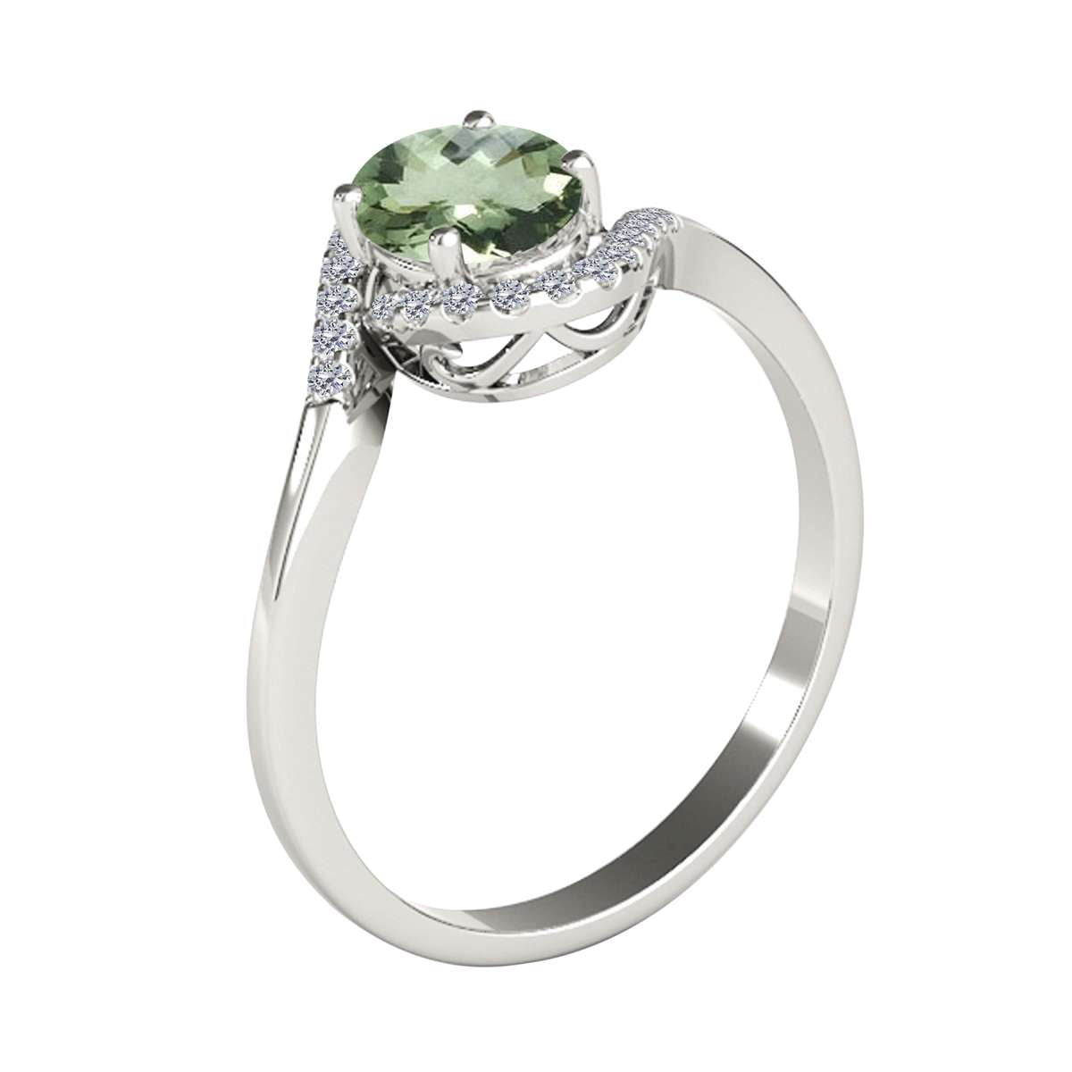 Elegant Halo Ring: 1.0 Carat Diamond & Oval Green Amethyst Gemstone in 14K White, Rose & Yellow Gold by Mauli Jewels Mauli Jewels